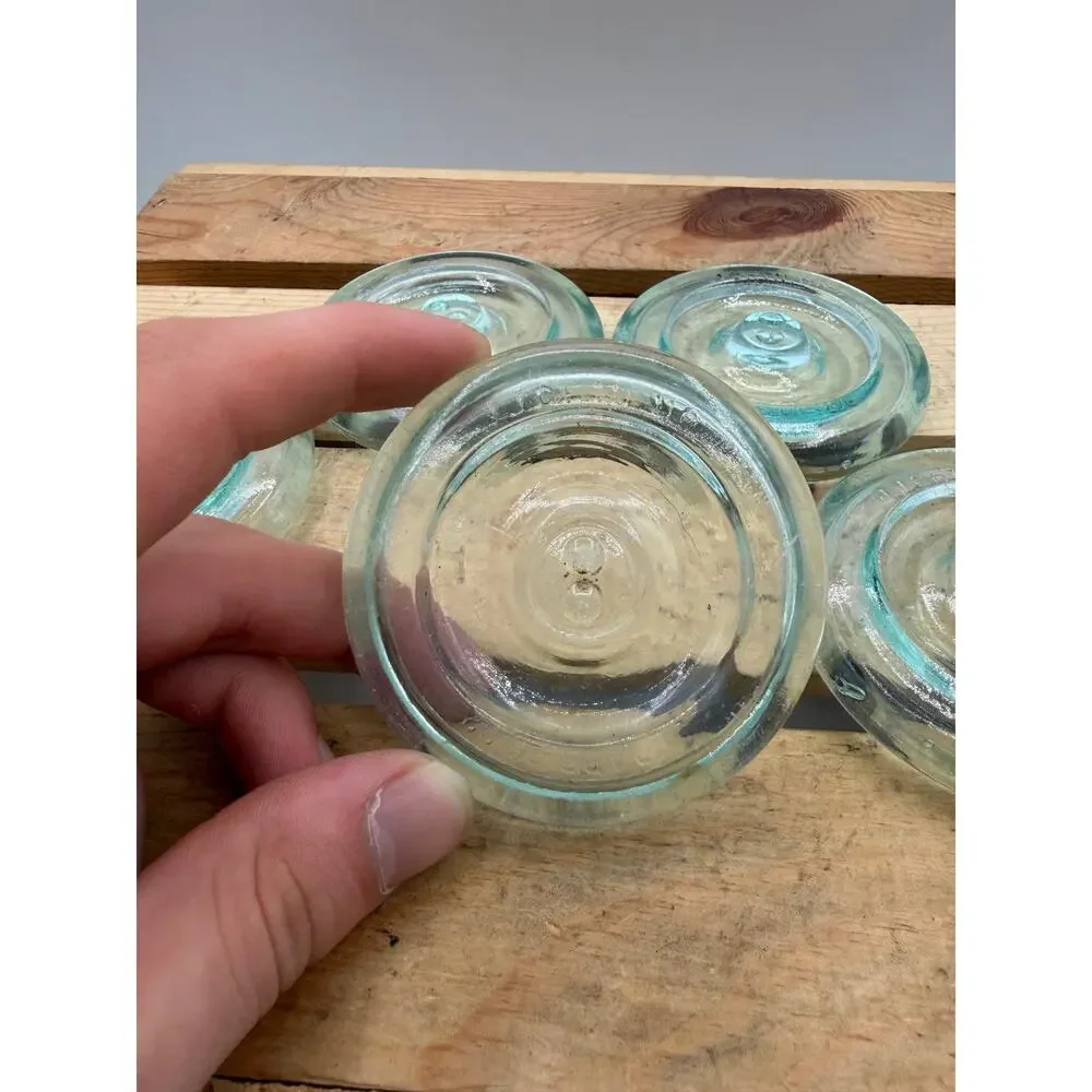 Lot of 5 Vintage Lightning Glass Canning Jar Lids-Aqua/Green Tint,Patent Apr1882